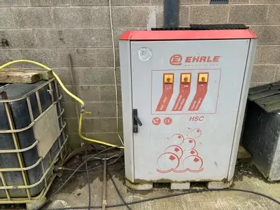 Old Ehrle HSC pressure washer system on-site at a Twycross farm before being replaced with a new Nilfisk SH Truck unit.